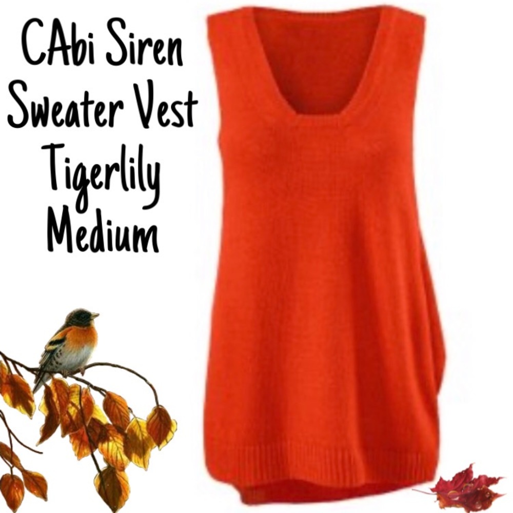 NWOT, CAbi Siren Vest Tigerlily Orange Sweater